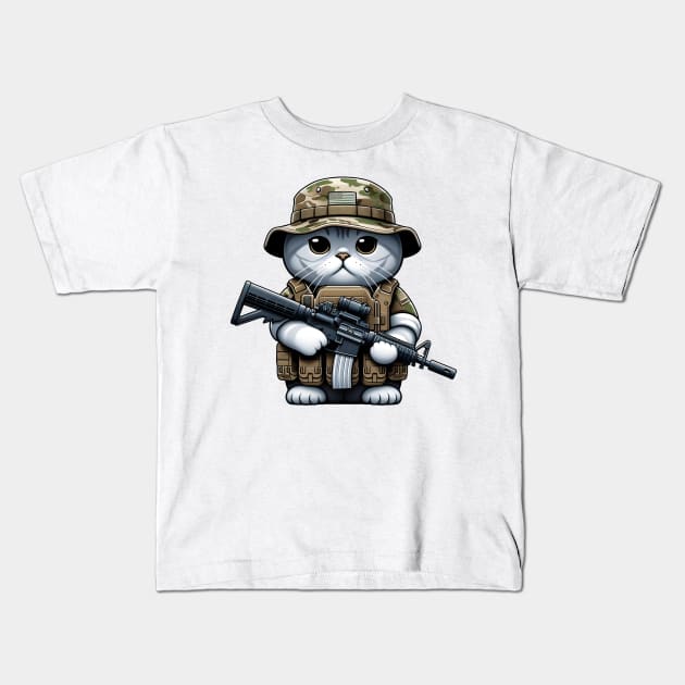 Tactical Cat Kids T-Shirt by Rawlifegraphic